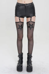 Black Faux Leather Pentagram With Stockings Women's Punk Shorts